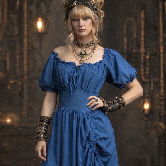 Scarlett Darkness Milkmaid Steampunk Fairy Dress L Smocked Ruffles Victorian - Picture 5 of 16